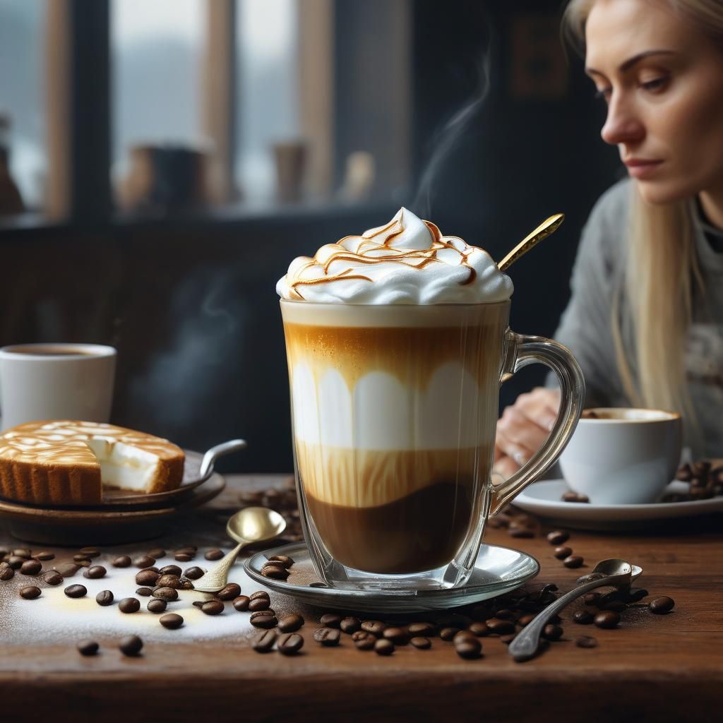 Latte Macchiato Close-Up with Milk Foam Art