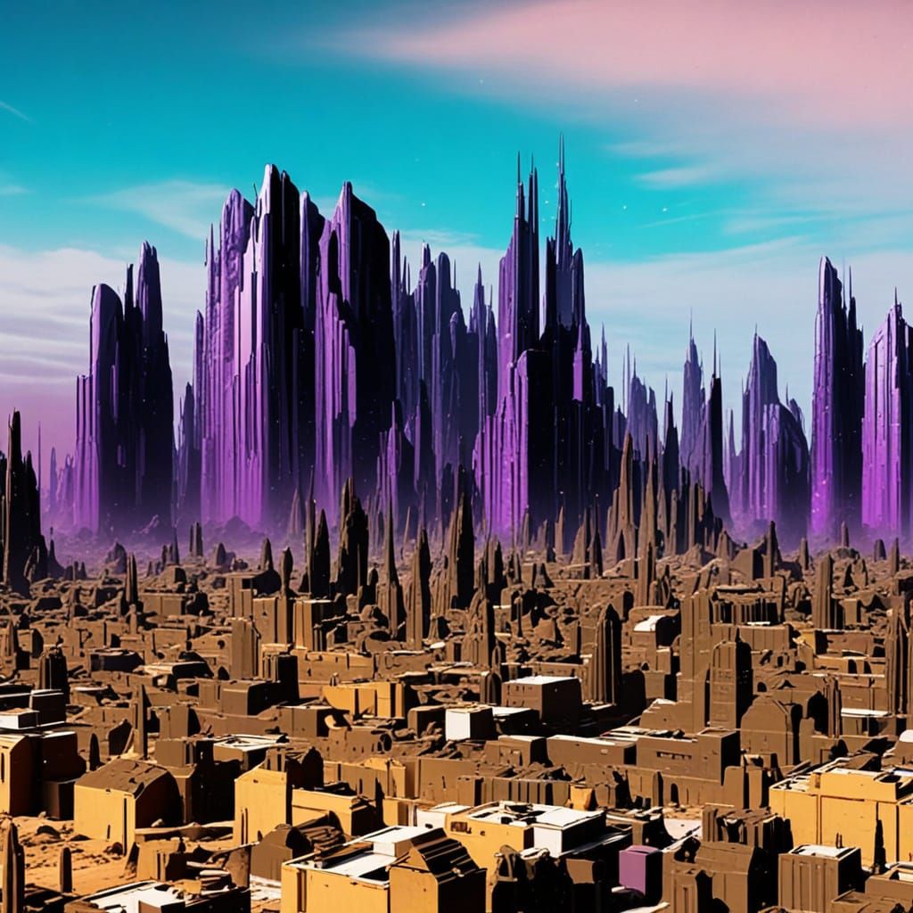 Futuristic Cityscape on Asteroid with Cosmic Purple Glow