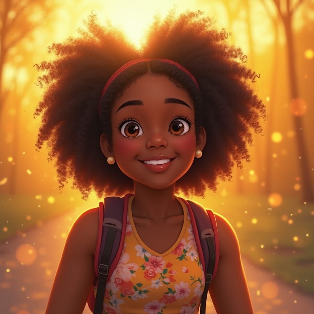 Vibrant Black Teen Celebrates Spring Break with Joyful Radia...