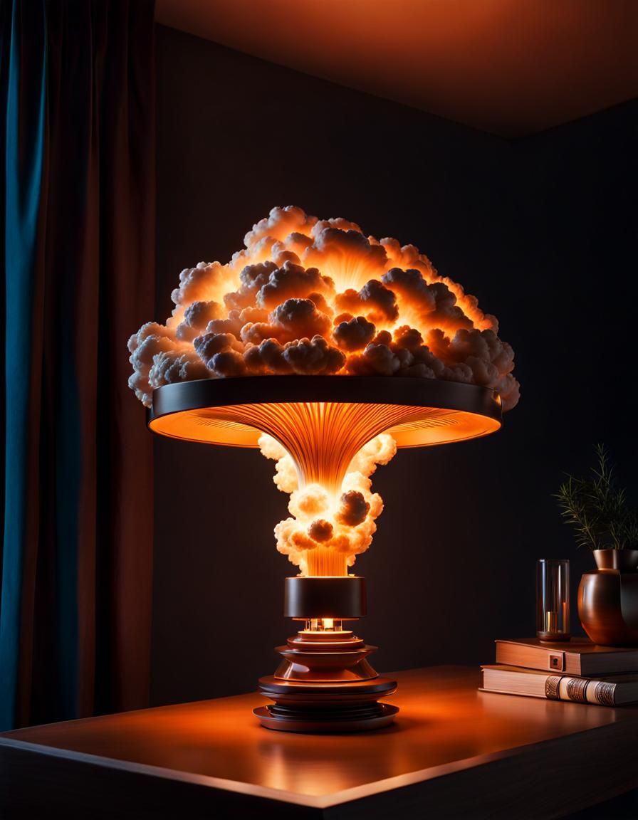 Ceramic Nuclear Explosion Lamp in Cinematic Style