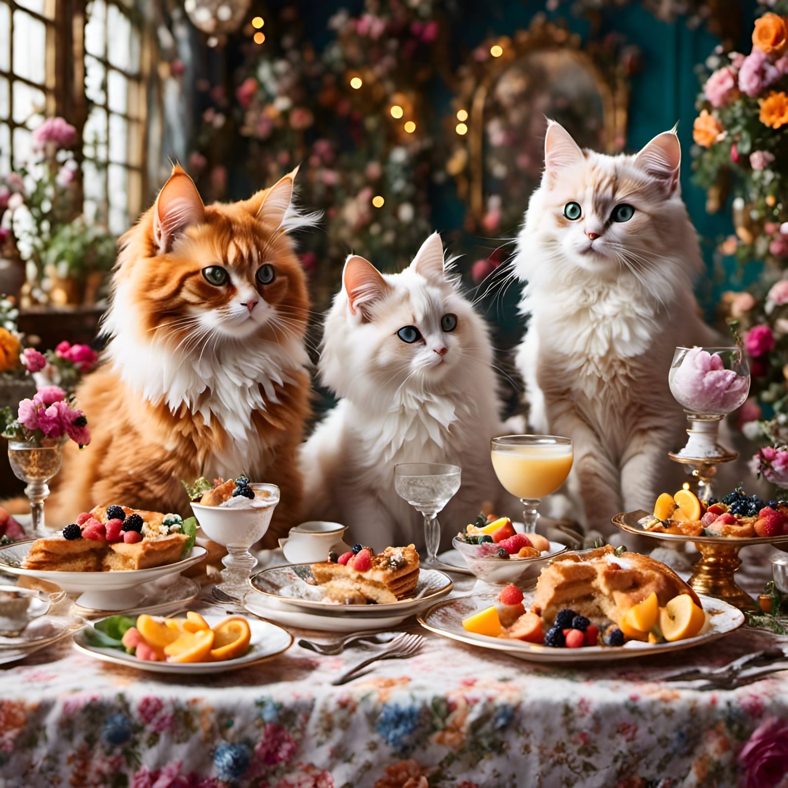 Fancy Cats Enjoying Brunch in 3D Style