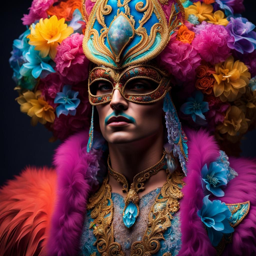 Bioluminescent Carnival: Venice Masks in Hyperreal Detail