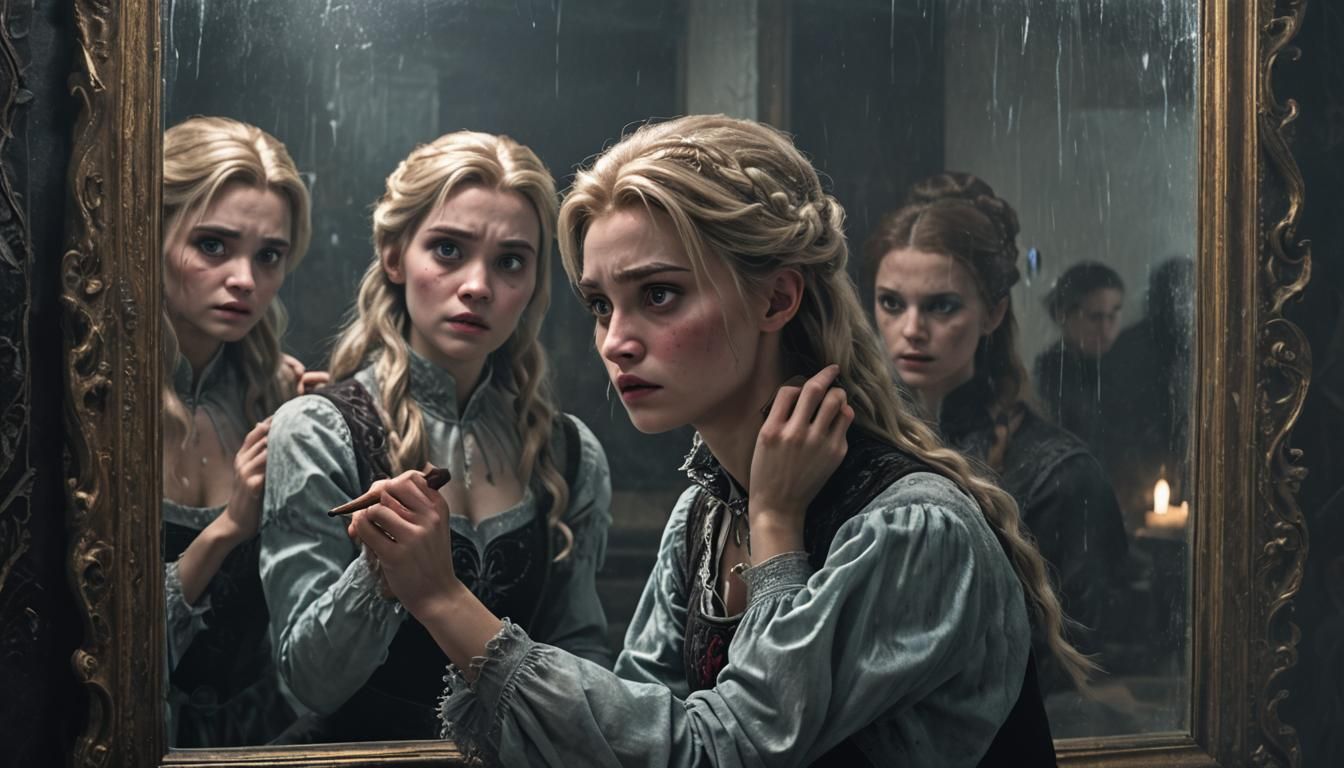 Horror Doppelganger in Mirror, Dark Fantasy Style