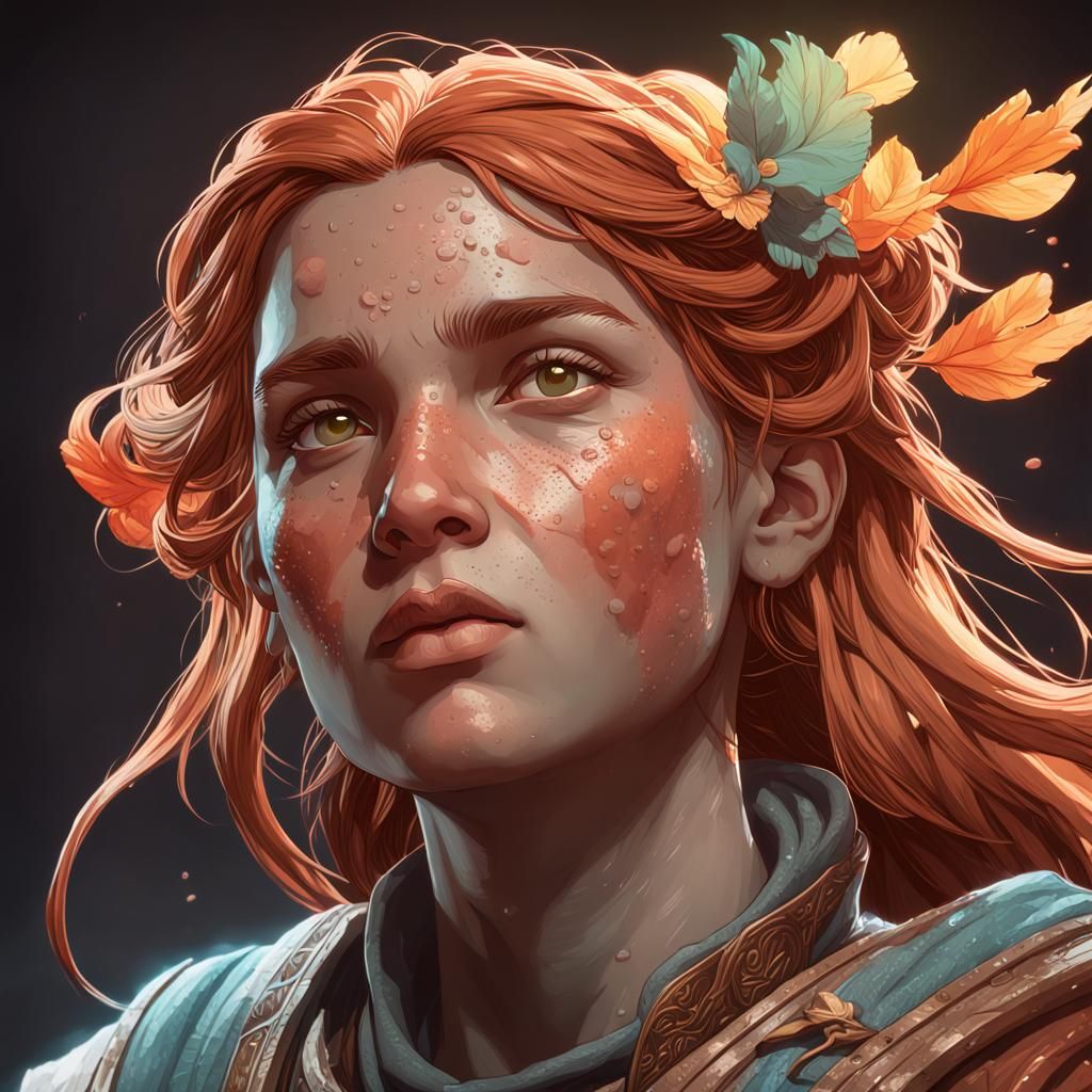 Detailed Portrait of Sypha Belnades in Art Nouveau Style