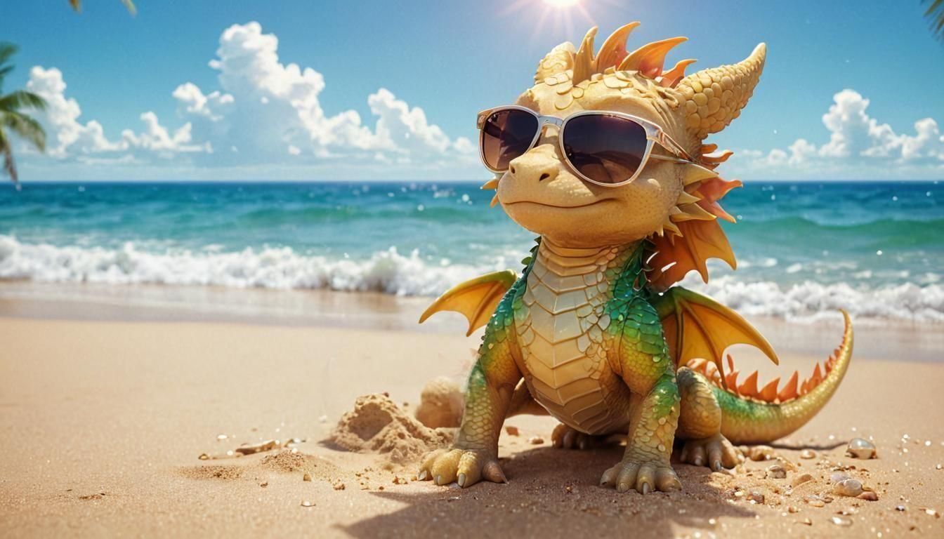 Chibi Dragon's Beachside Relaxation