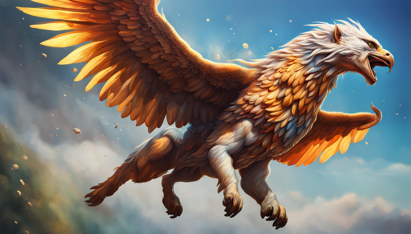 Griffin in Flight: Hyperrealistic Splash Art