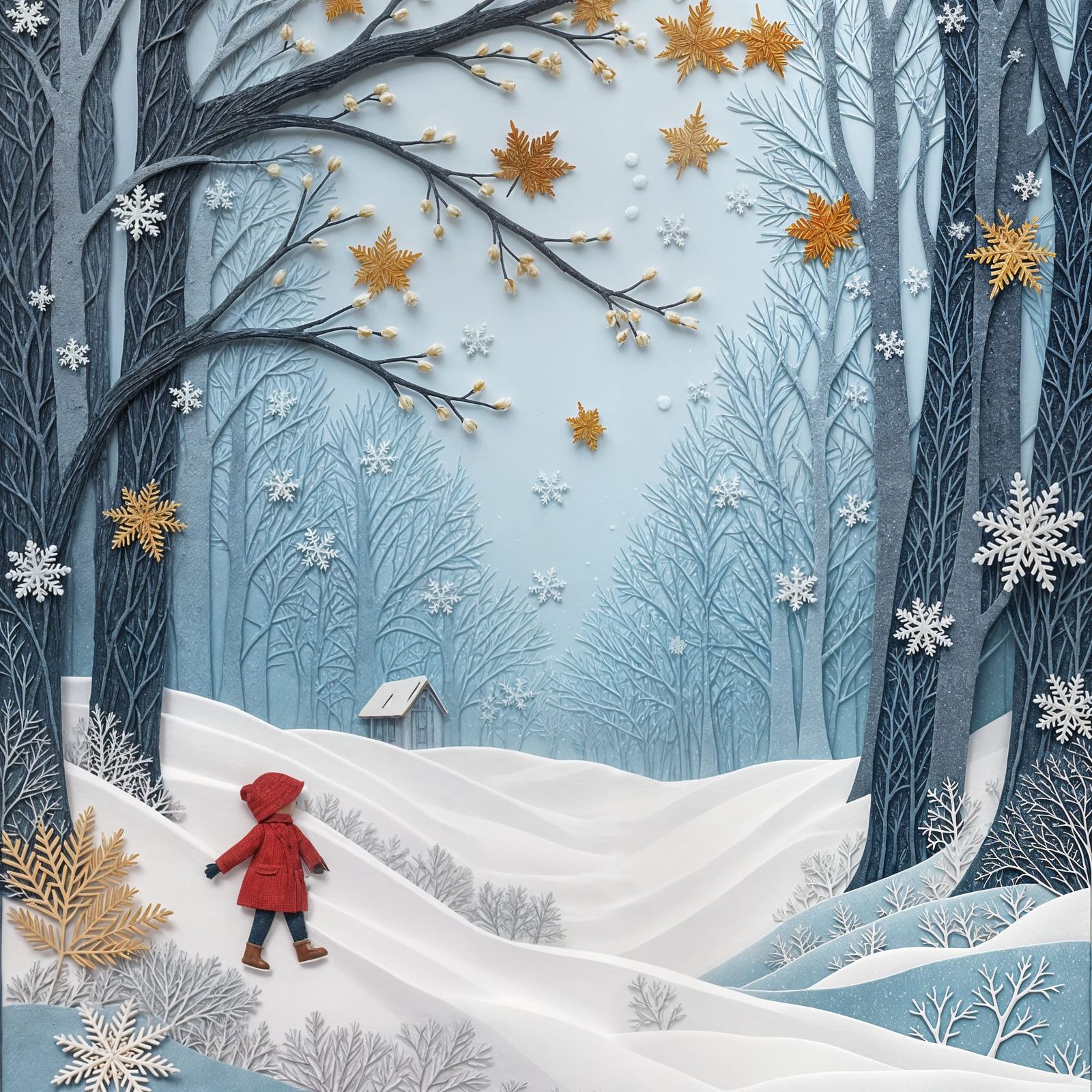 Winter Scene in Papercraft Collage Style