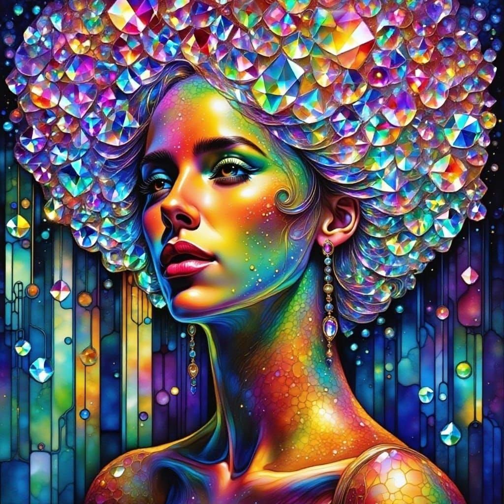 Art Deco Woman Collaged in Ethereal Prisms