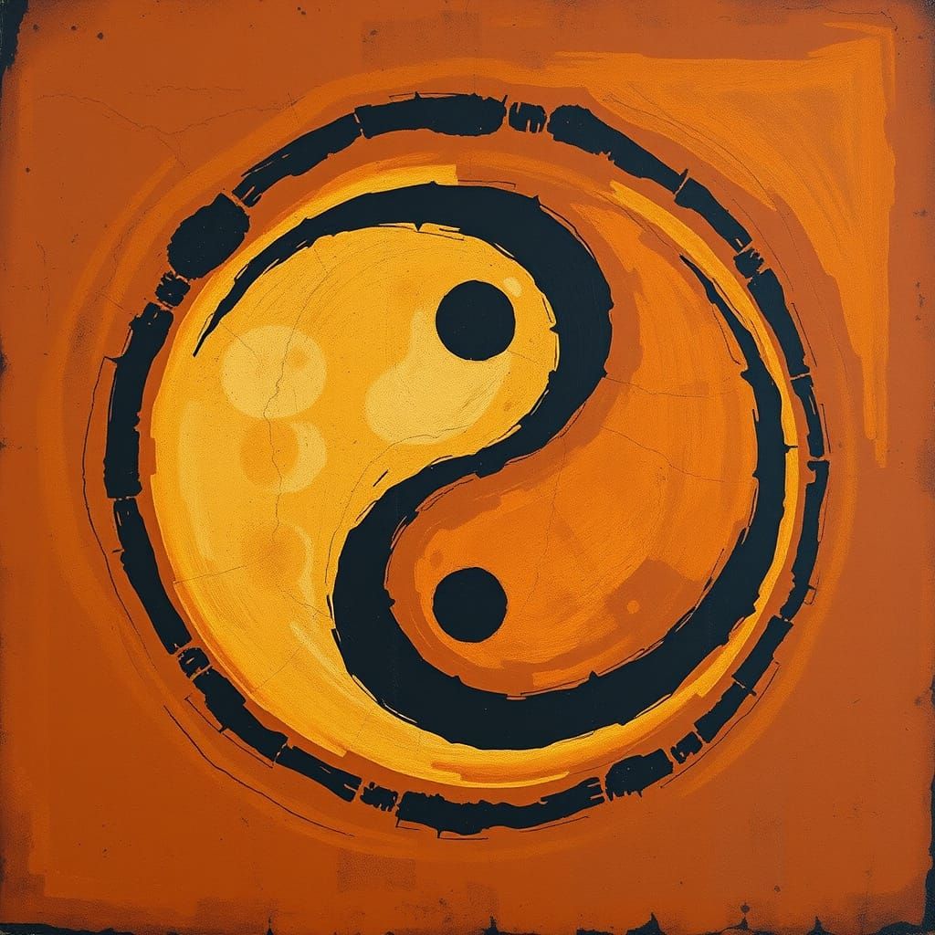 Primitive Yin Yang Symbol in Earthy Cave Painting Style
