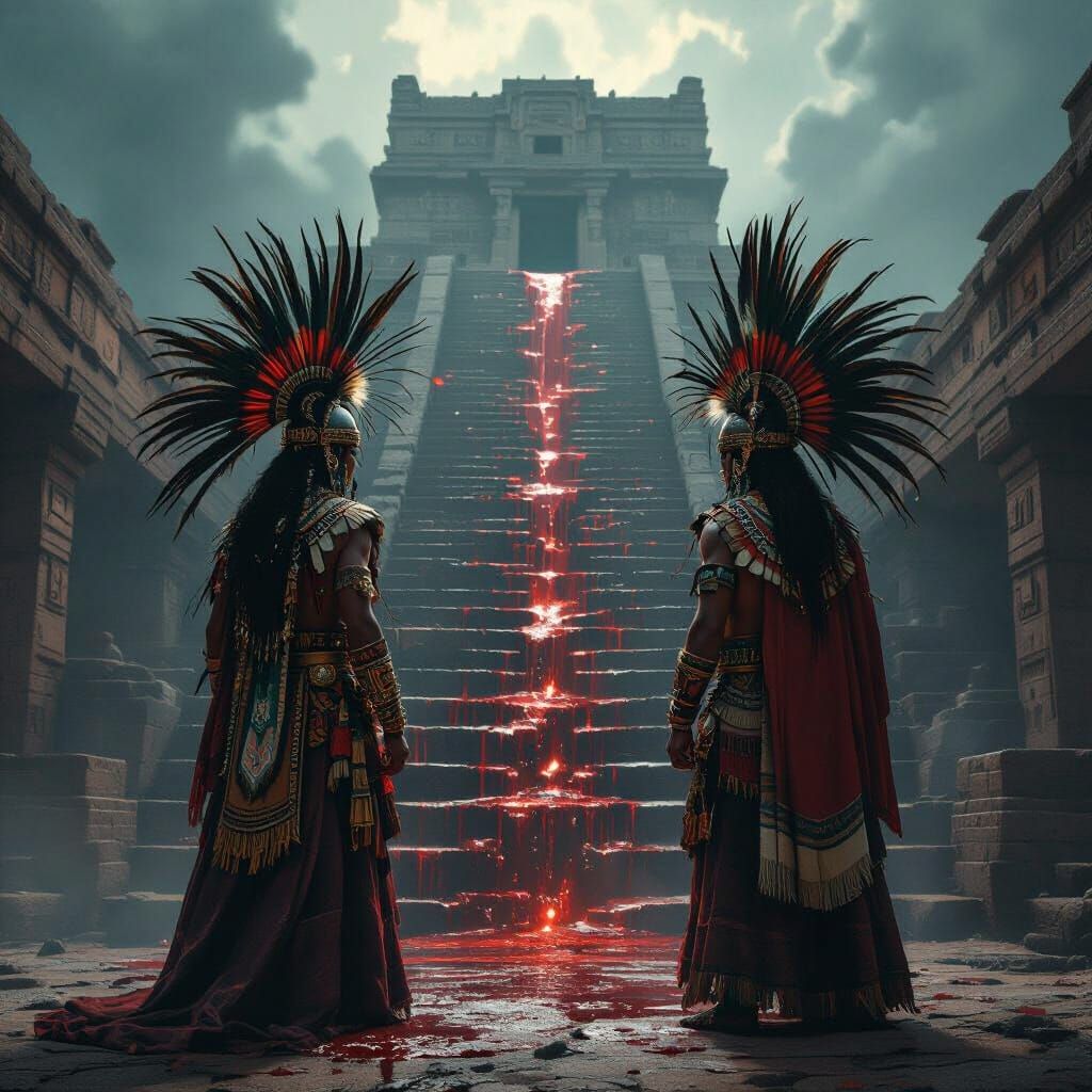 Aztec Priests and Temple Blood Ritual