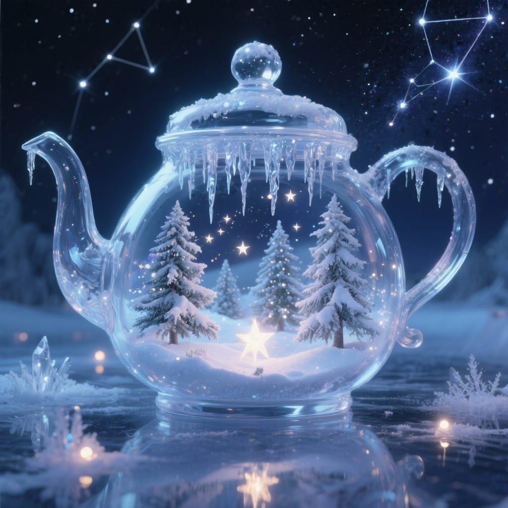 Glass Teapot Holds Miniature Winter Wonderland Scene