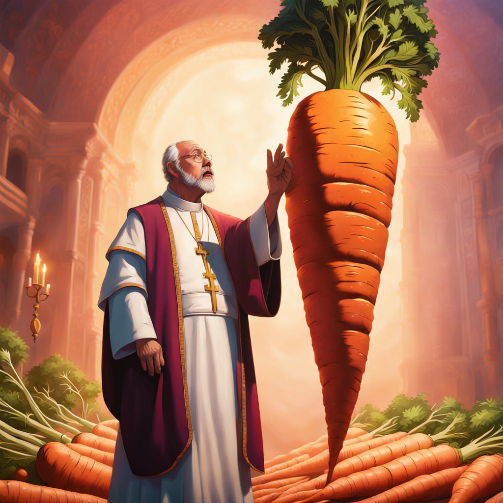 Hyperrealistic Giant Carrot Worshipped by Priests
