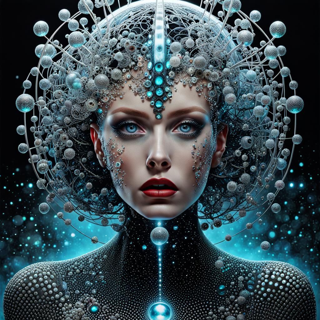 Surreal Woman with Freckles in Mixed Media