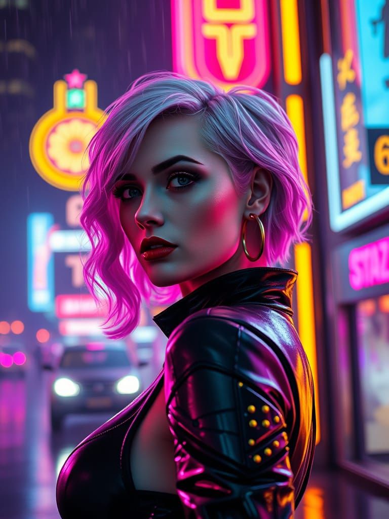 Cyberpunk Sci-Fi Protagonist with Russian Features and Silve...