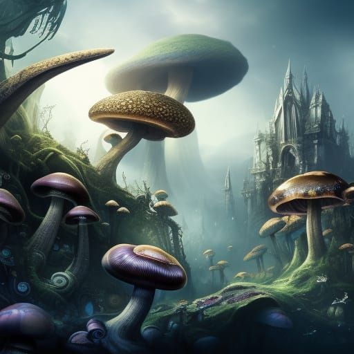 Enchanted Fairytale Mushroom House: Borderland Fantasy Art