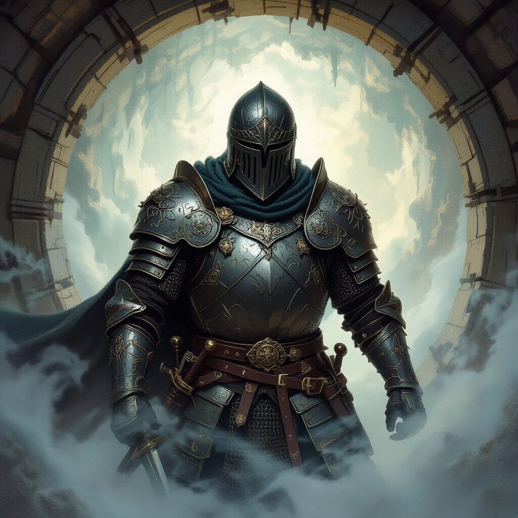 Medieval Warrior in Mystical Time Tunnel