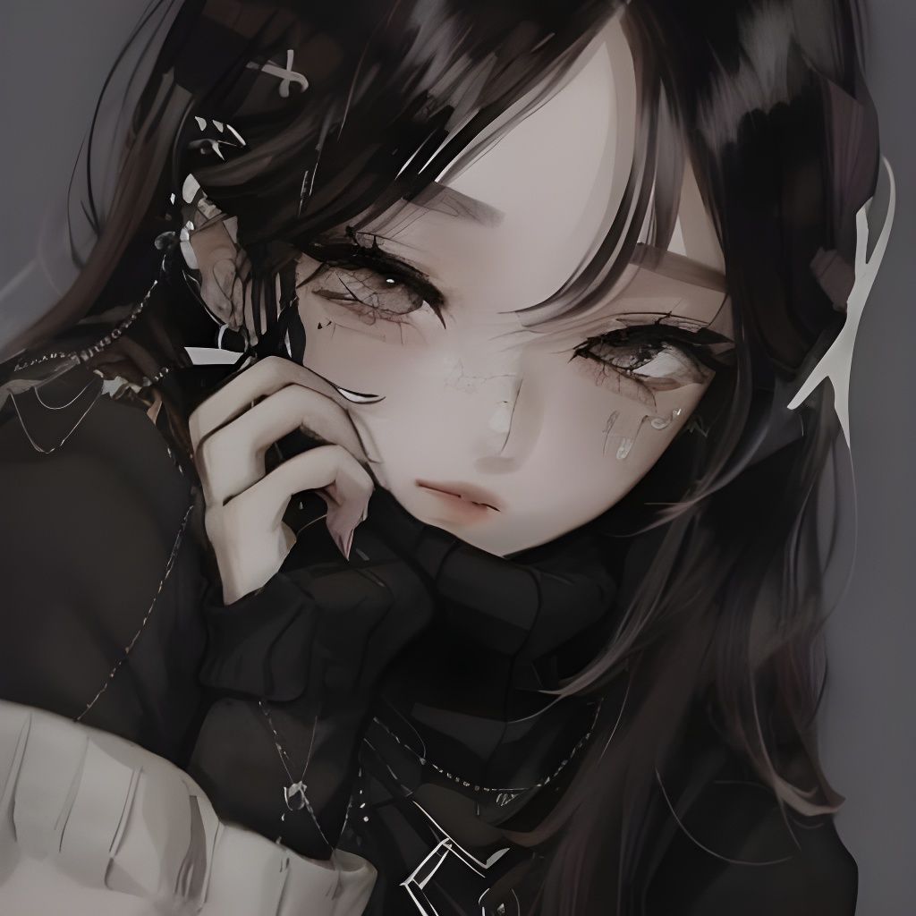 Grunge Inspired Anime Girl with Dark Hair and Eyeliner