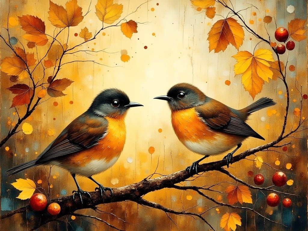 Autumnal Woodland Birds in Golden Light