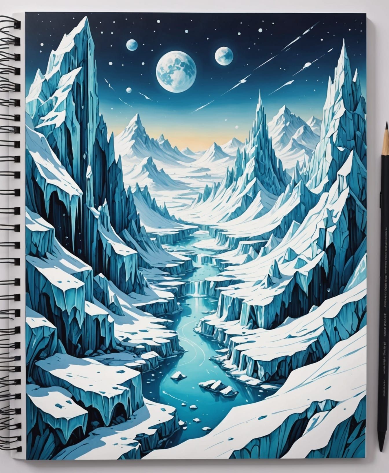 Doodle Sketch of a Frozen Ice World