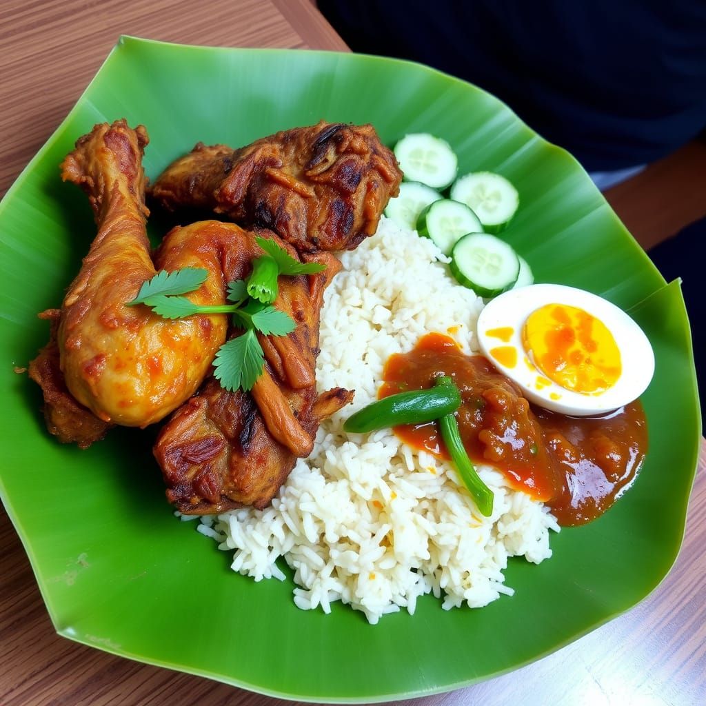 Savory Nasi Lemak with Crispy Fried Chicken and Spicy Sambal