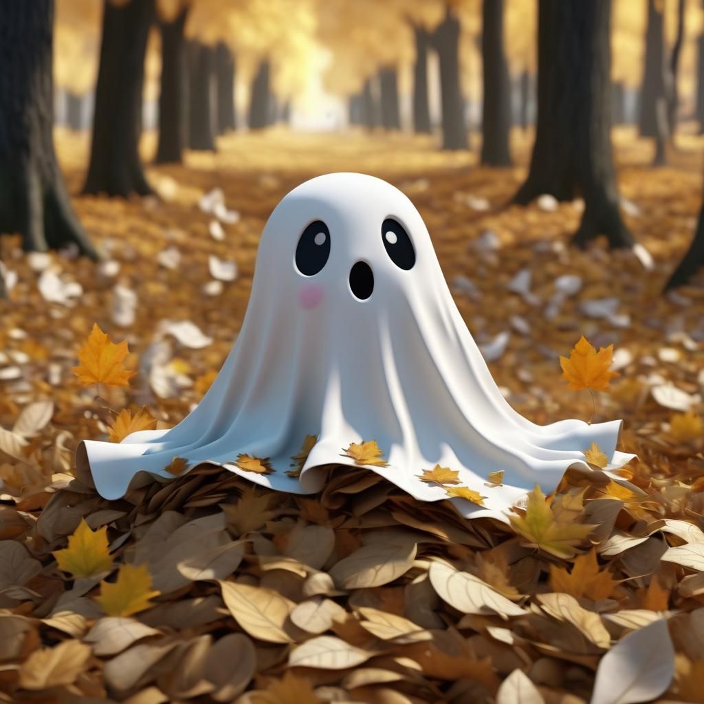 Adorable Ghost Plays in Autumn Leaves