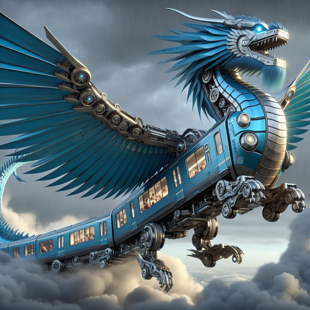 Futuristic Robotic Dragon Vehicle Soaring Through Storm