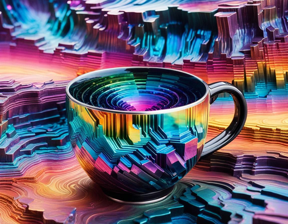 Whimsical Bismuth Crystal Landscape in a Cup
