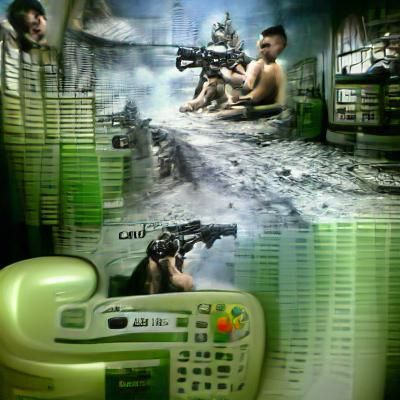 Futuristic Soldier in Urban Combat Zone