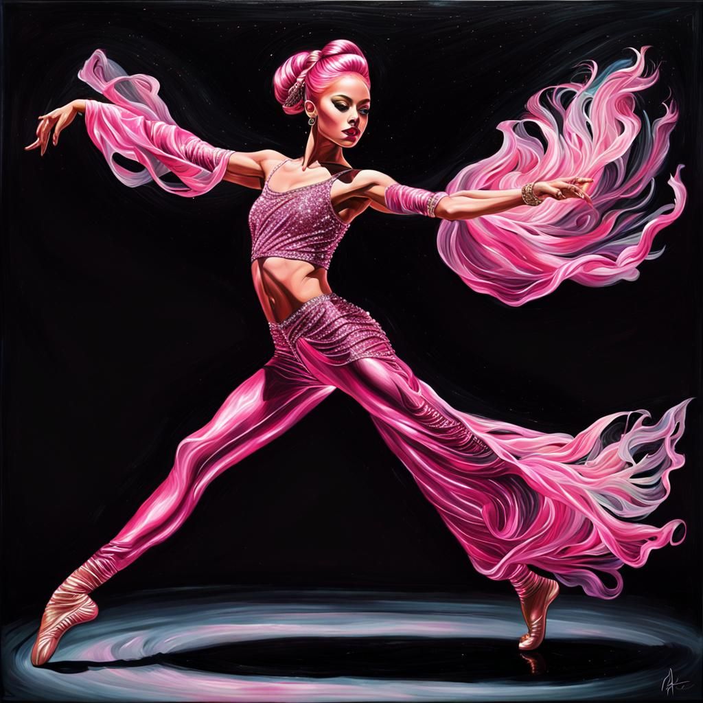 Captivating Dancer in Shimmering Pink Outfit as Hyperrealist...
