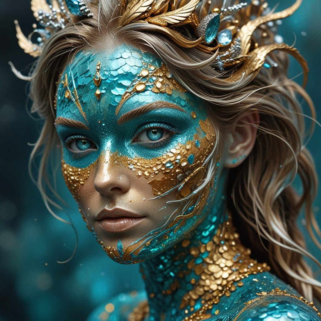 Hyperrealistic Impasto Oil Painting of a Mermaid in Atlantis...