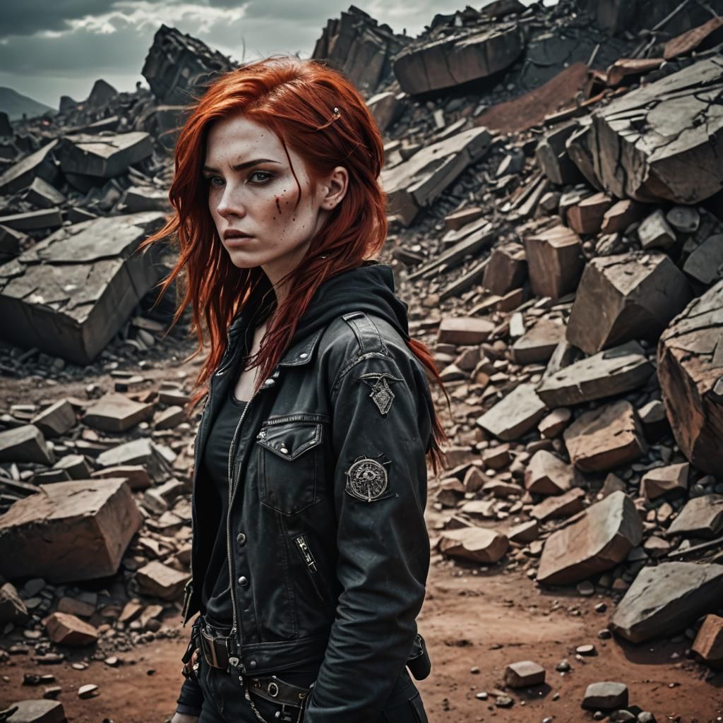 Wasteland Character: Red-Haired Woman in Grunge Style