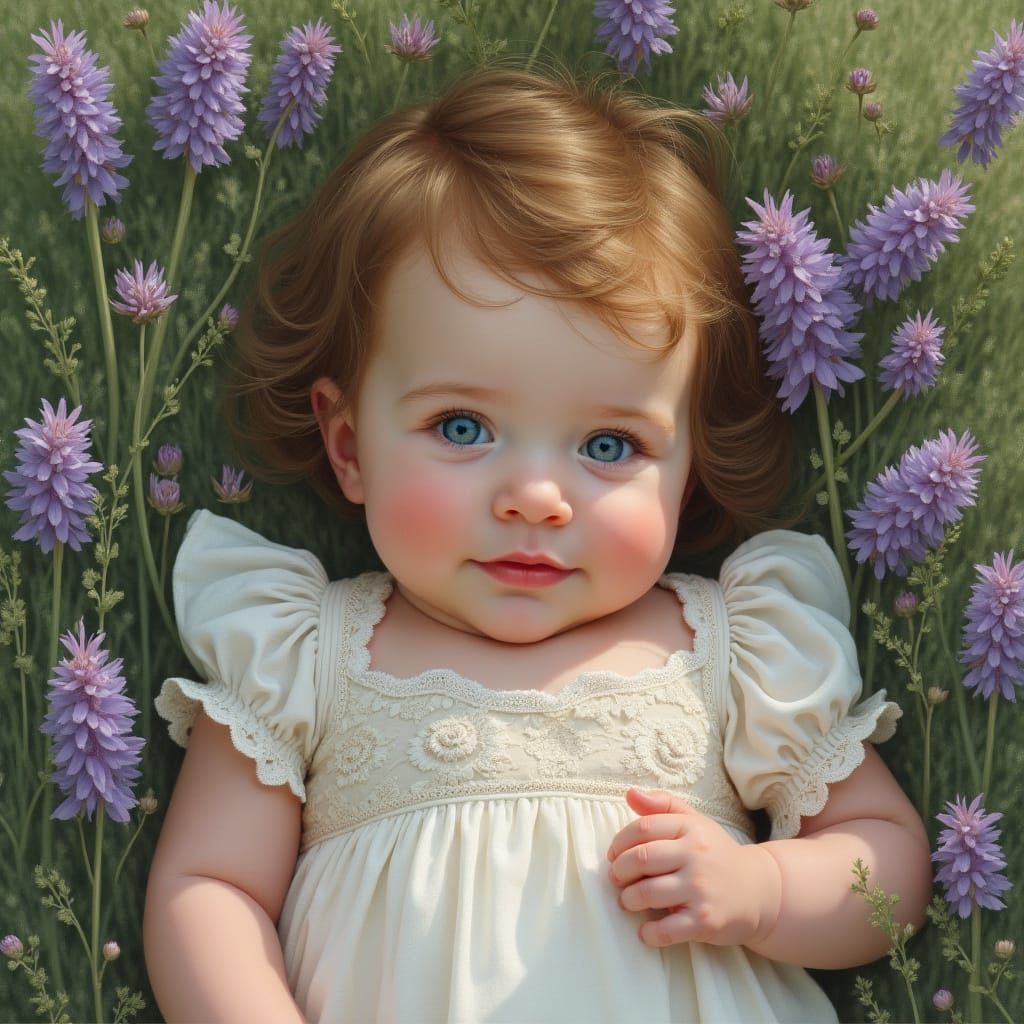 Serene Baby Girl in Heather Field
