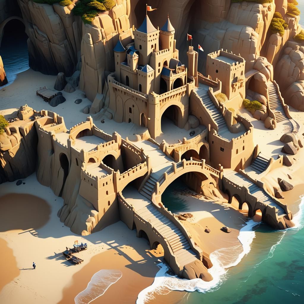 Majestic Sandcastle Bridge in Anime Style