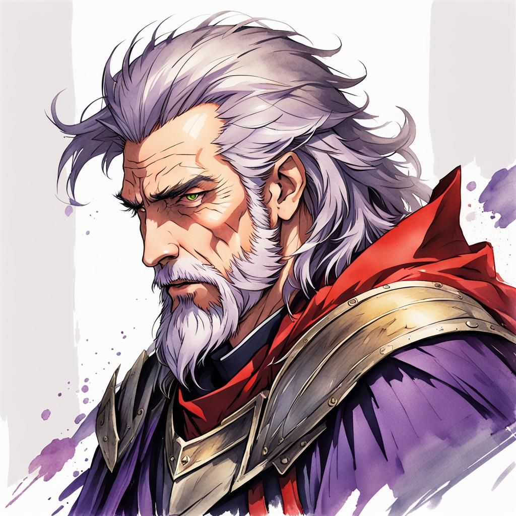 Noble Veteran Knight Portrait in Watercolor Style