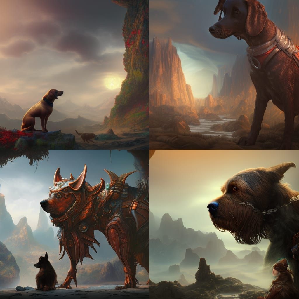 Fantastical Dog and Human Matte Painting