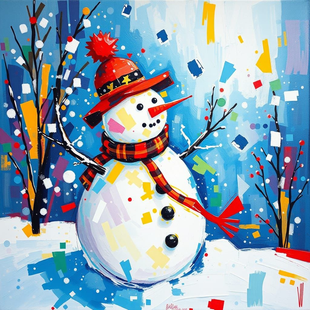 Abstract Winter Snowman in Vibrant Multicolor Style