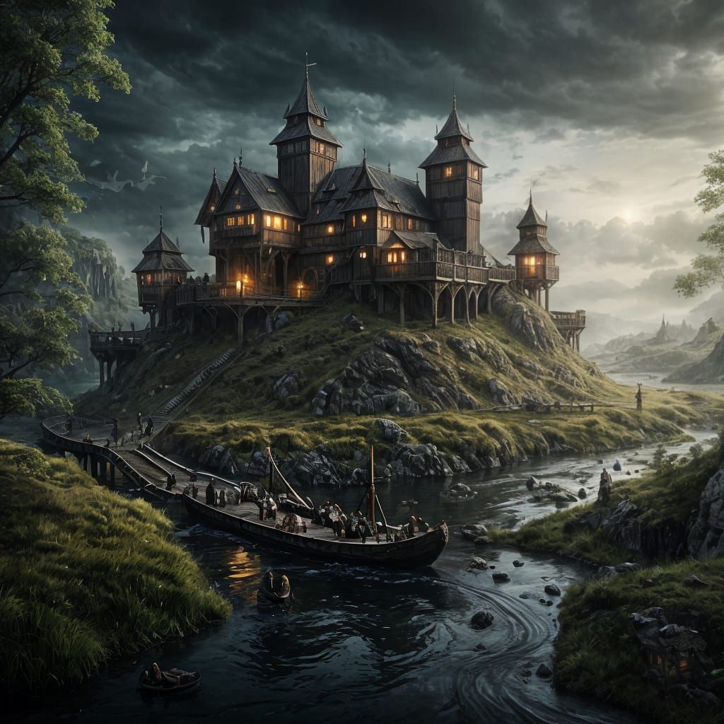 Dark Fantasy Nordic Fortress on Marshy Terrain