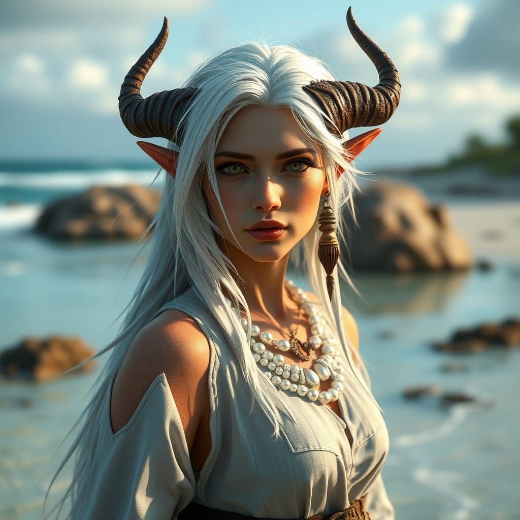 Wood-Elf Maiden on a Beach: Fantasy Concept Art