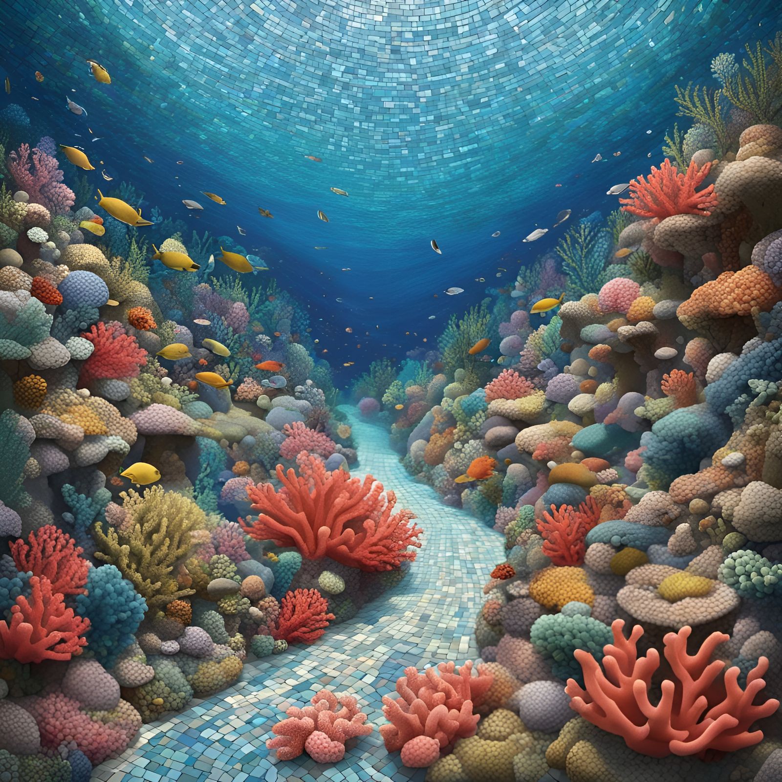 Mosaic Tile Coral Reef: AI Generated Art
