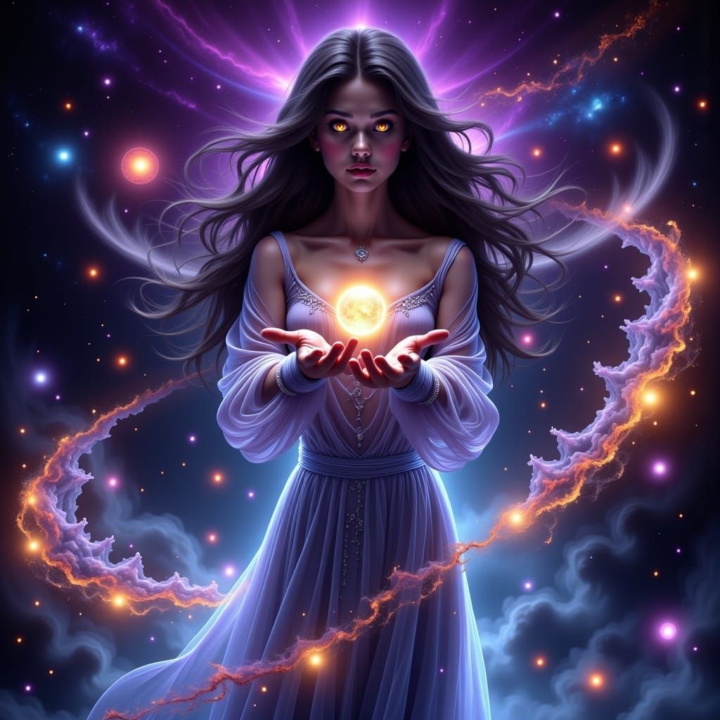 Ethereal Woman in Cosmic Dreamscape