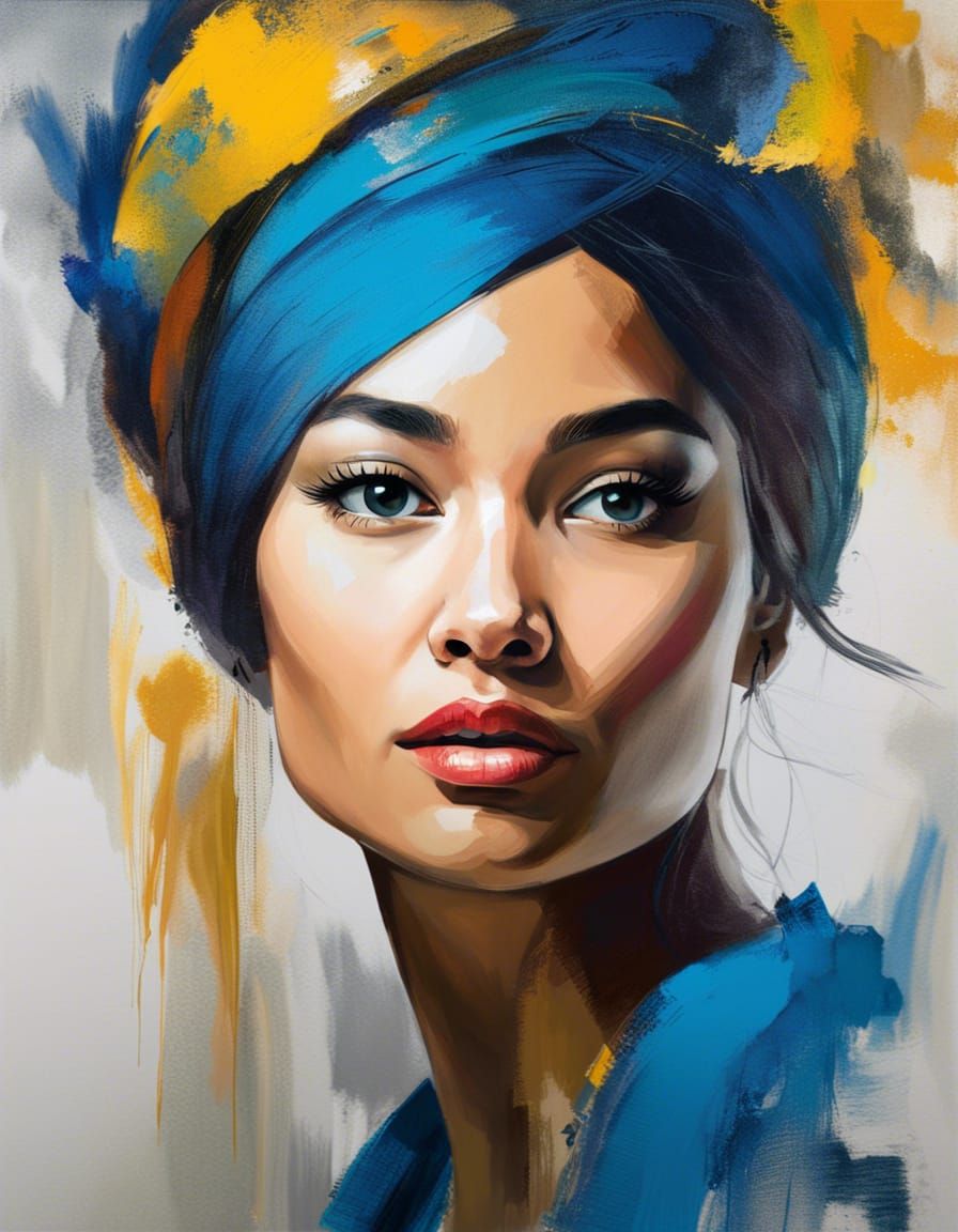 Expressive Foil Art of Woman with Iroquois Haircut