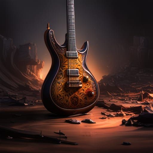 Fantastical Guitar: Detailed Matte Painting in Deep Color
