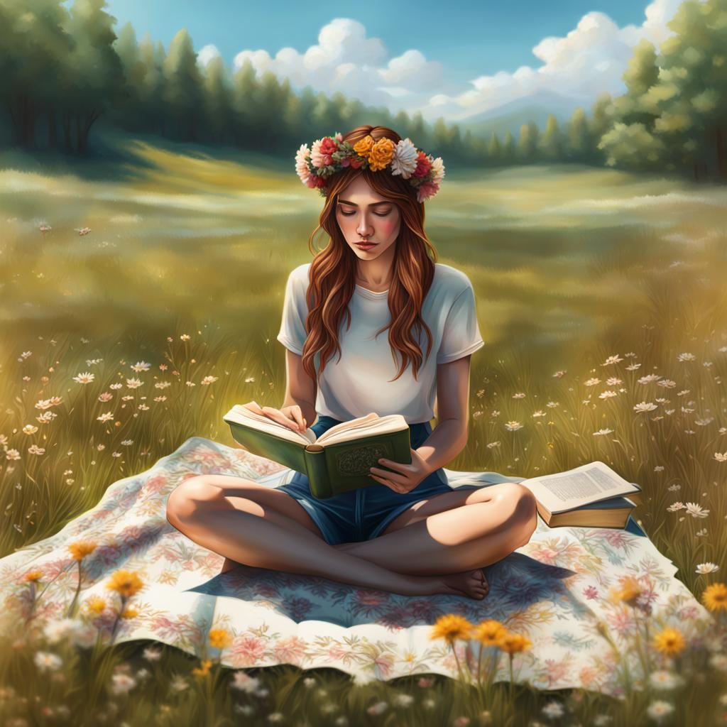 Teen Girl with Flower Crown in Meadow