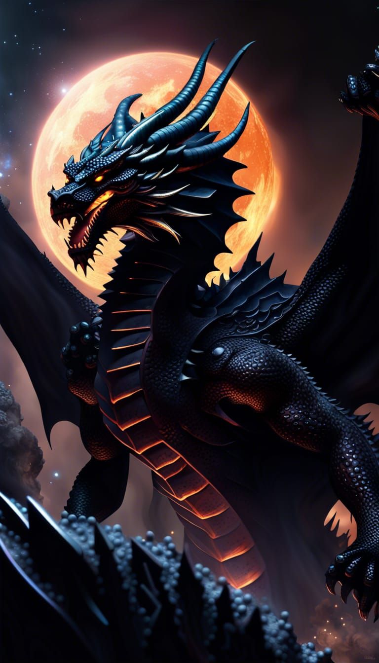 Black Dragon God Destroying Planets in Cell Shaded Style