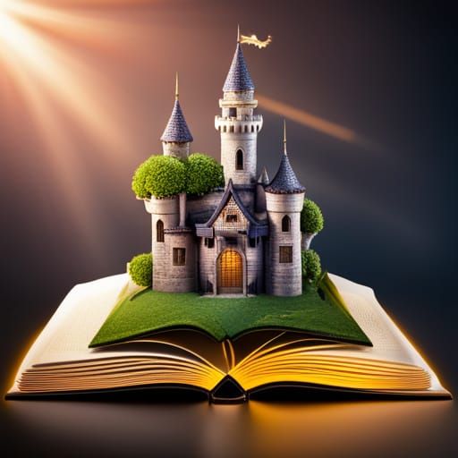 Fairytale Castle and Dragon Bursting From Book