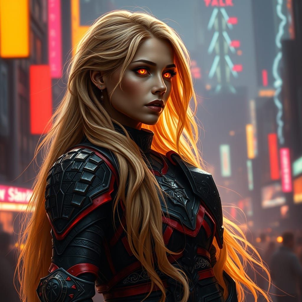 Cyberpunk Warrior Goddess with Radiant Skin and Glowing Red ...