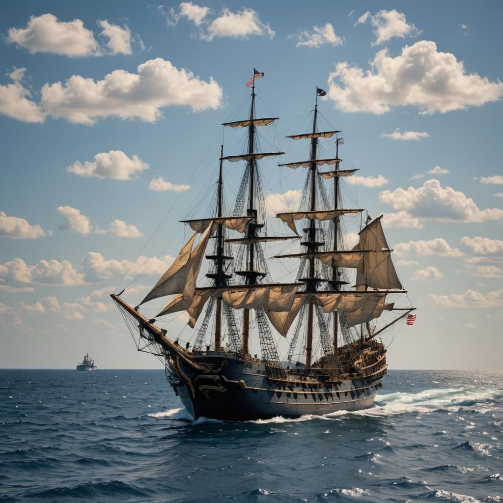 Pirate Ship Meets US Navy Destroyer on Open Sea