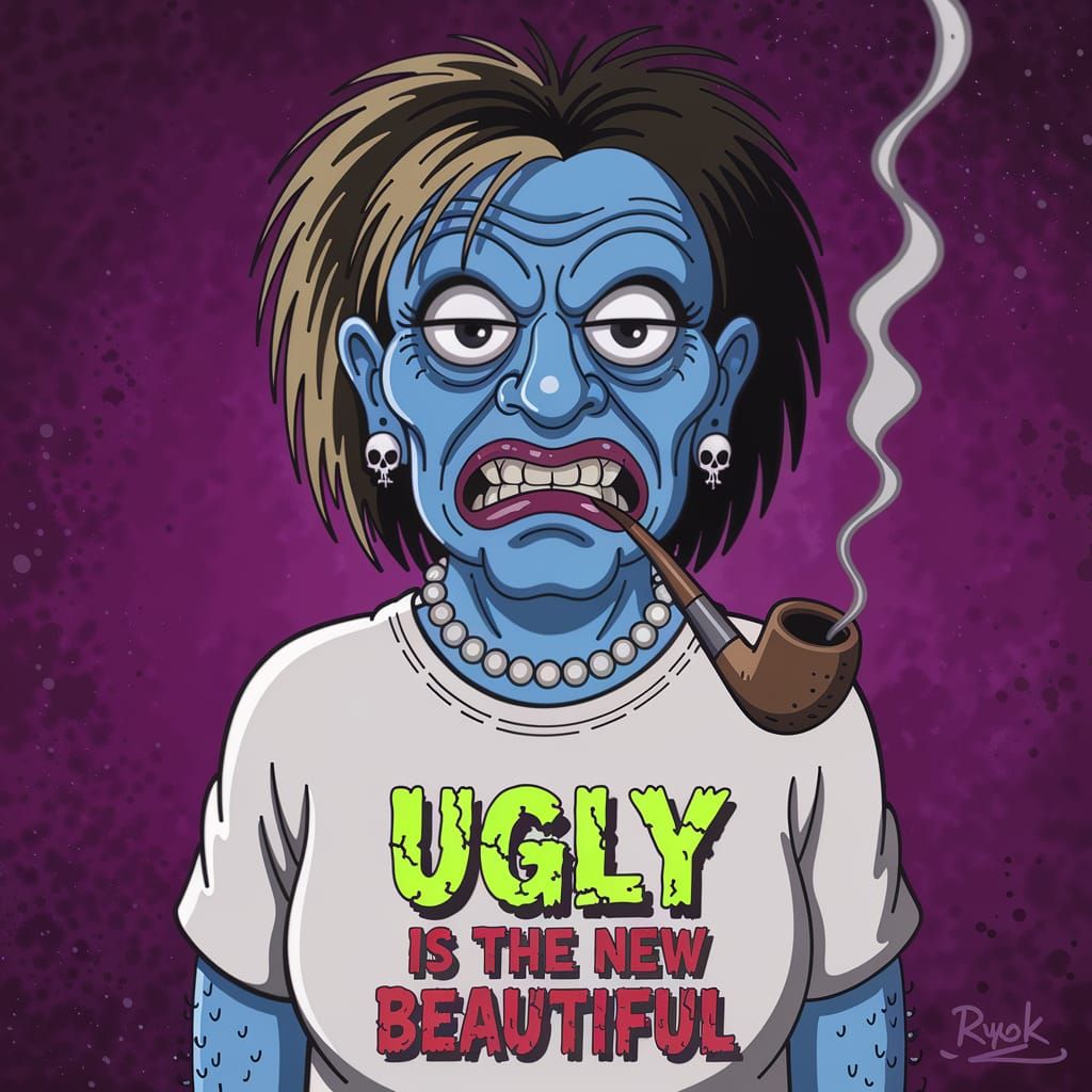 Ugly Woman Smoking Pipe in Comix Style