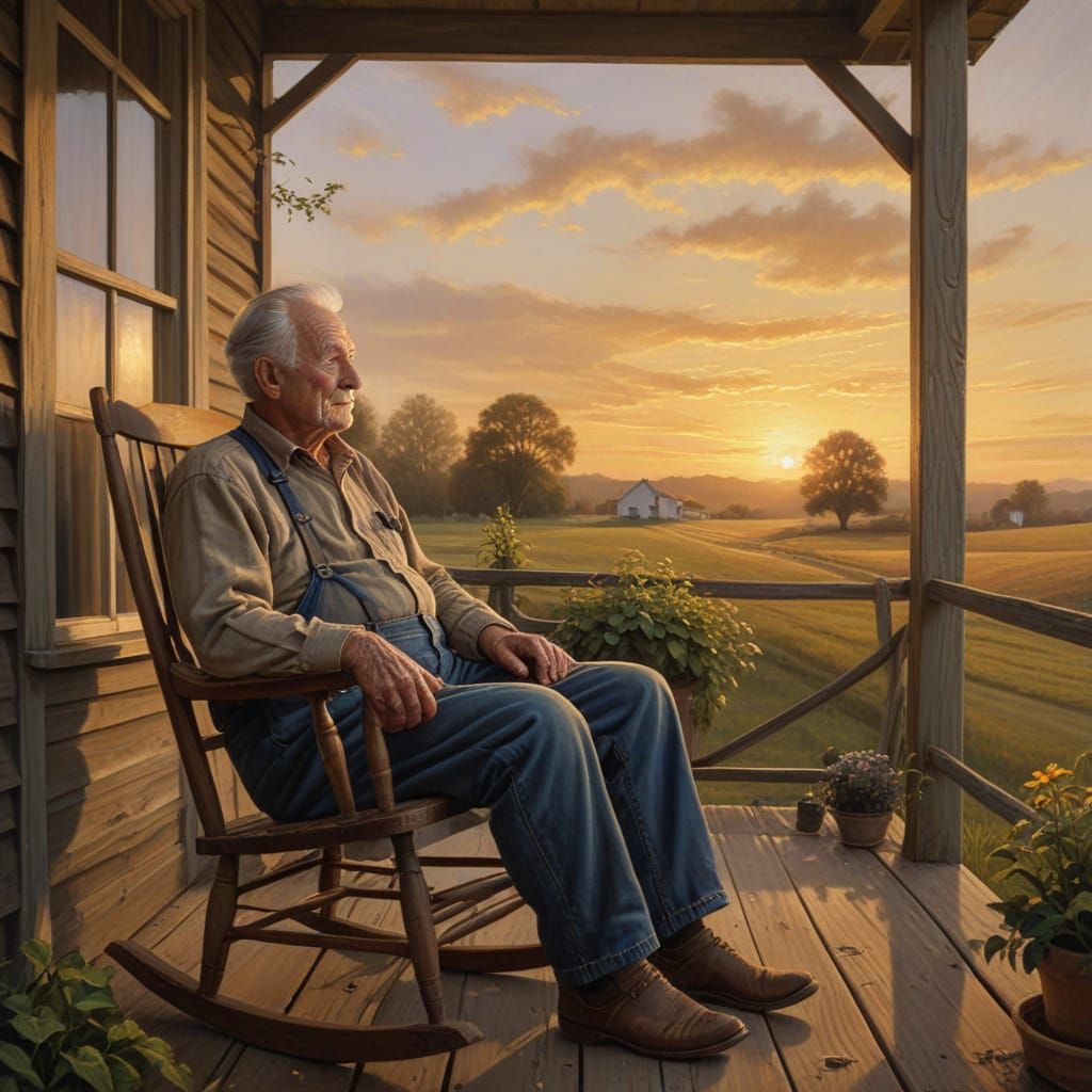 Serene Elderly Farmer in Oil Painting Style
