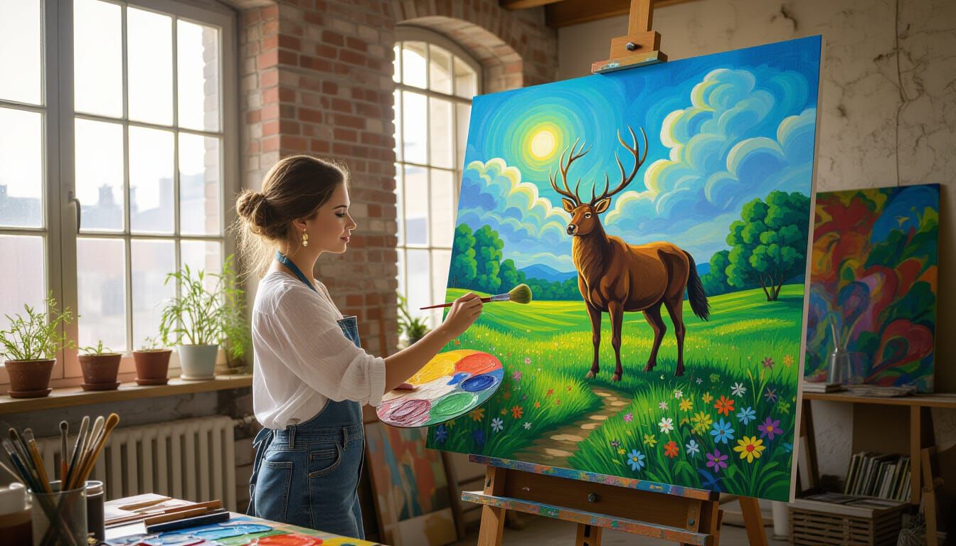Surreal Artist's Studio with Living Art